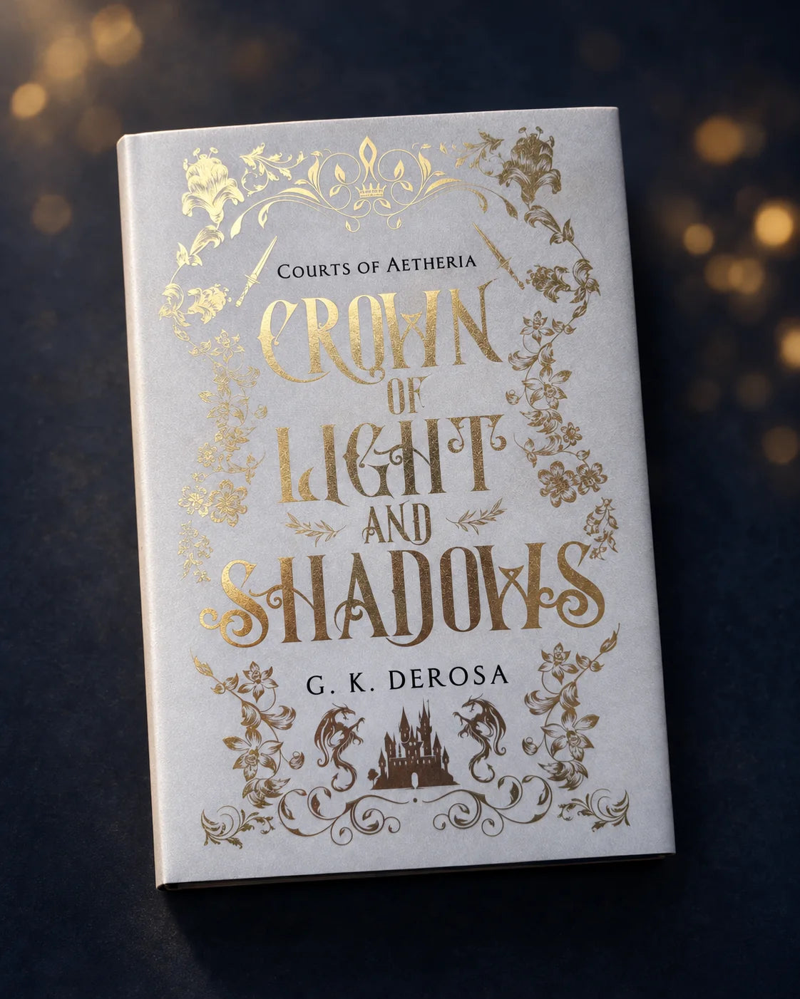 Foiled dust jacket on Crown of Light and Shadows