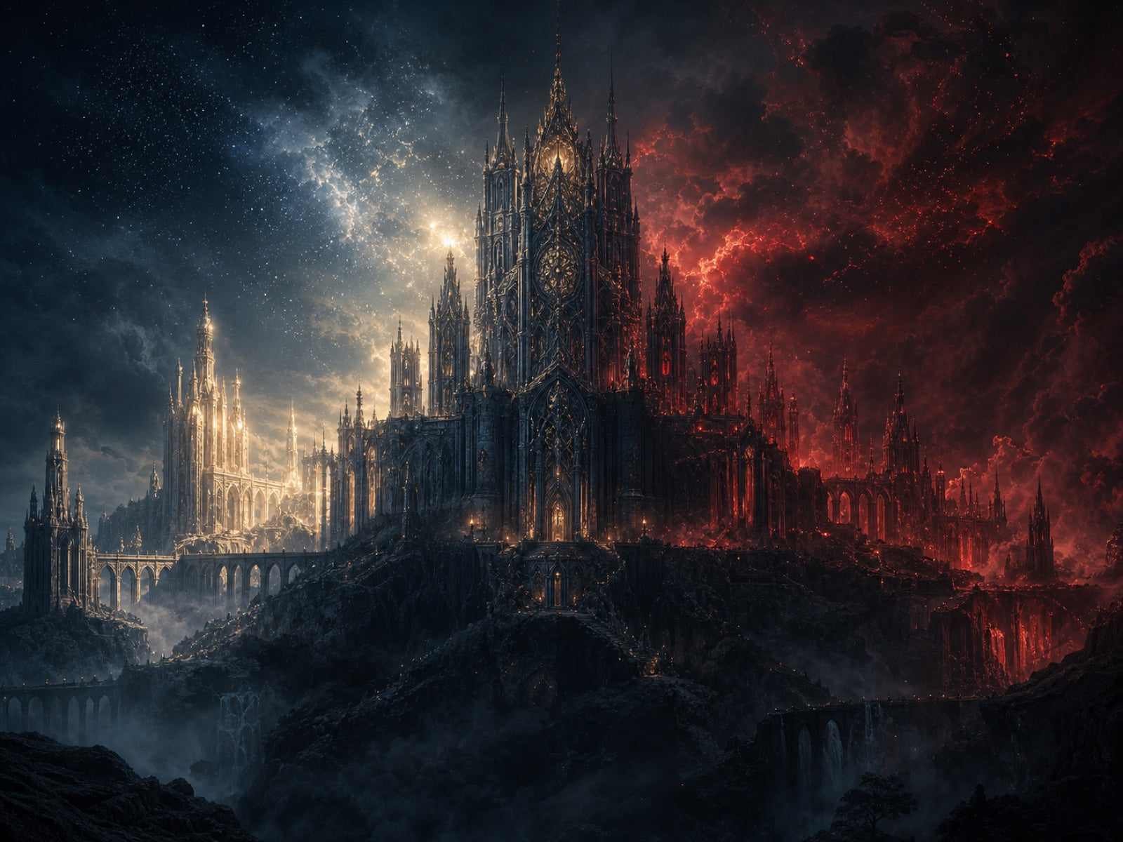 Gothic fae academy divided by starlight and ember magic in the Courts of Aetheria